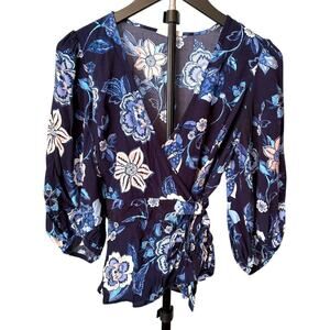 GAP Wrap Top - 3/4 Sleeve - Blue Floral - Size Small